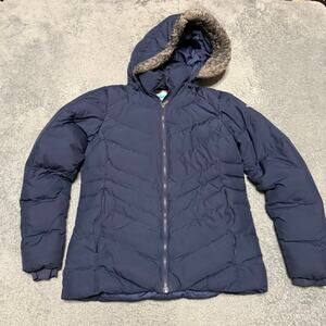Columbia Down Coat Womens Small Blue Hooded Winter Jacket Hooded Ski Parka